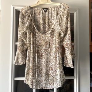 Delicate sheer Paisley boho style bell sleeve top